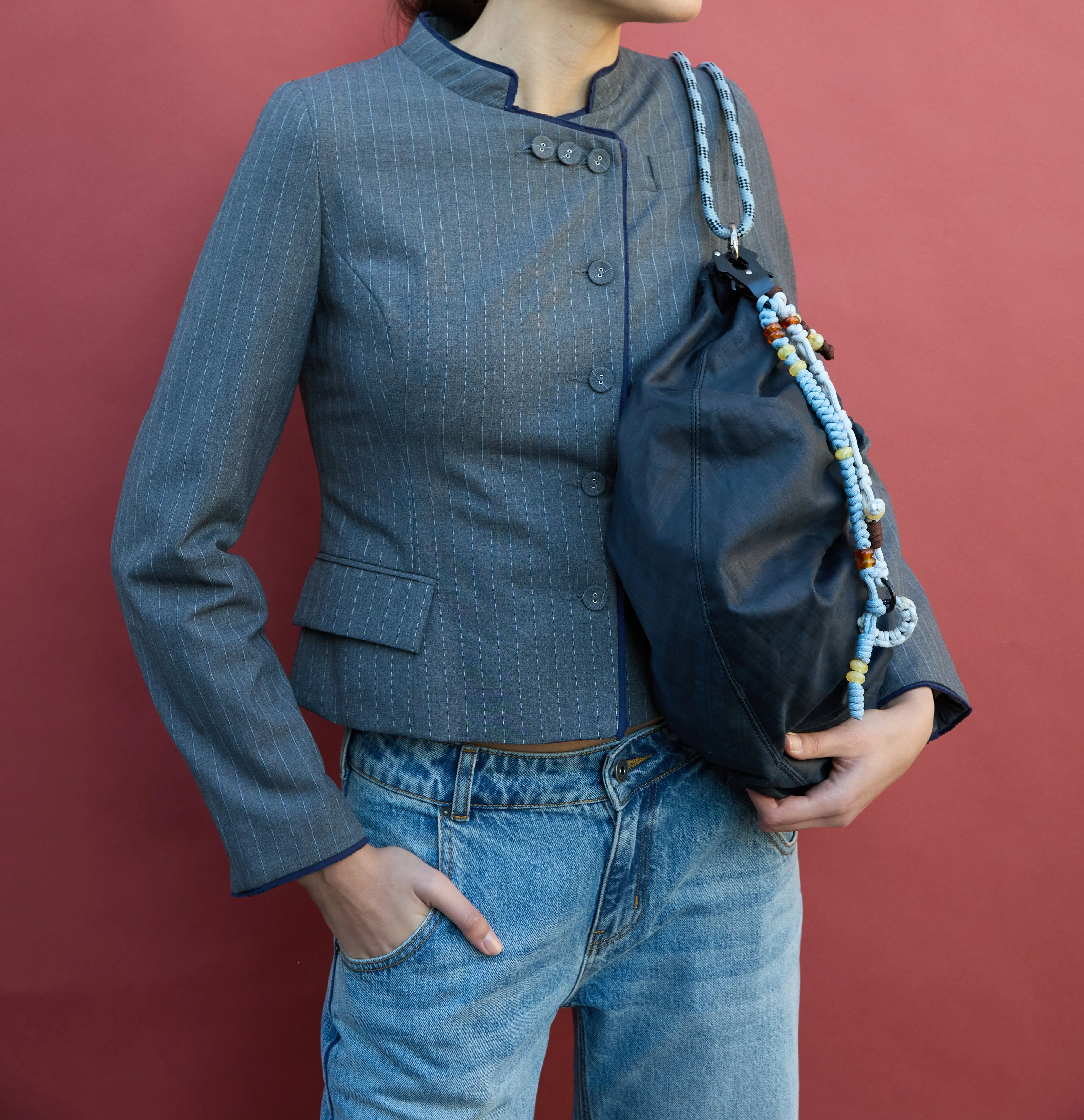 Chaqueta de raya diplomática con vivos Rita