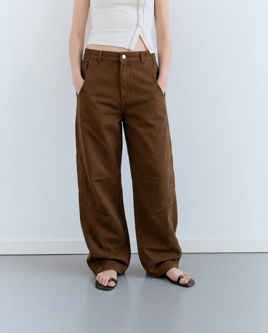 Pantalones baggy rectos - Mocha
