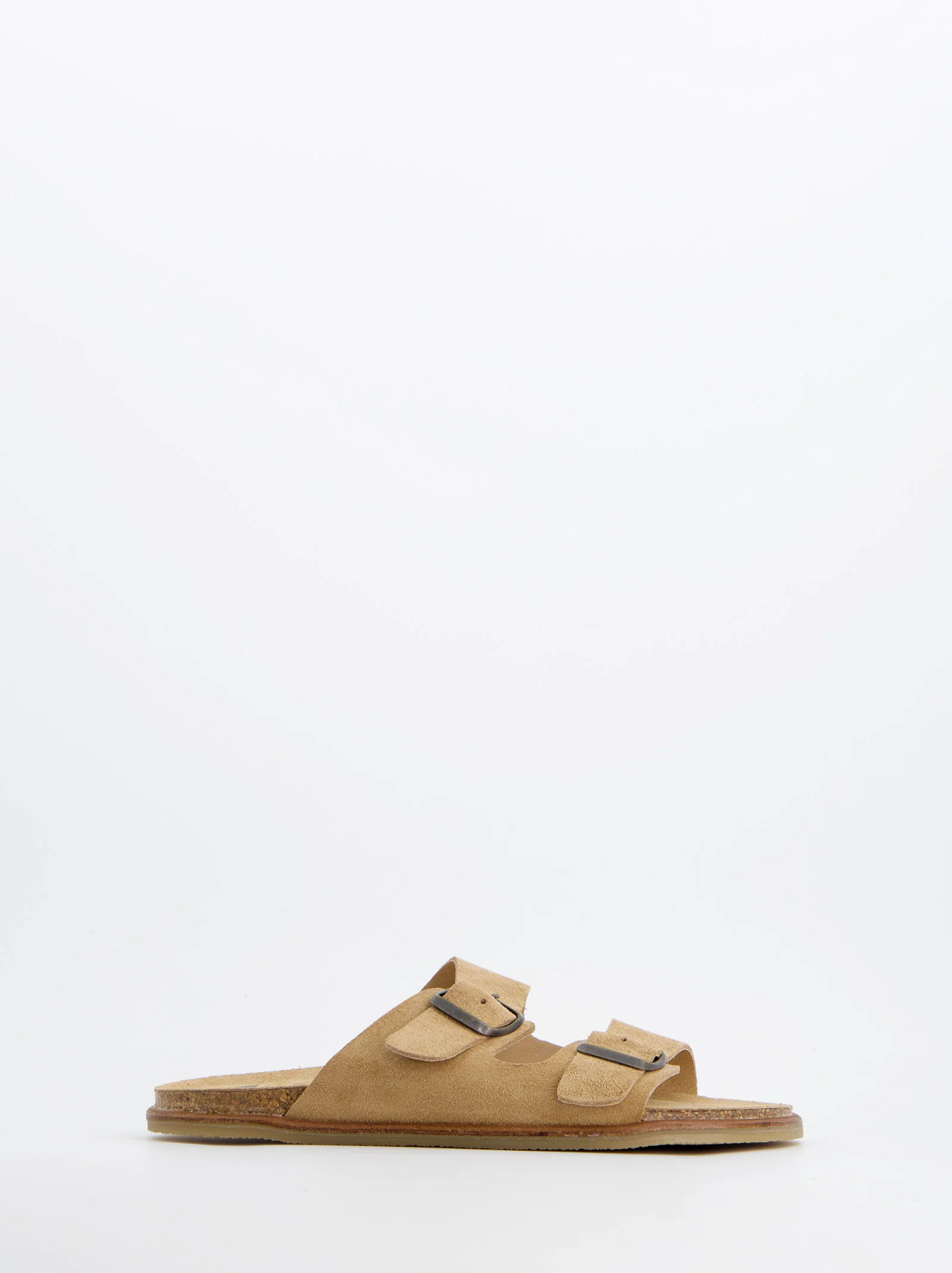 Sandalia De Piel Serraje Con Doble Hebilla Camel - Famara