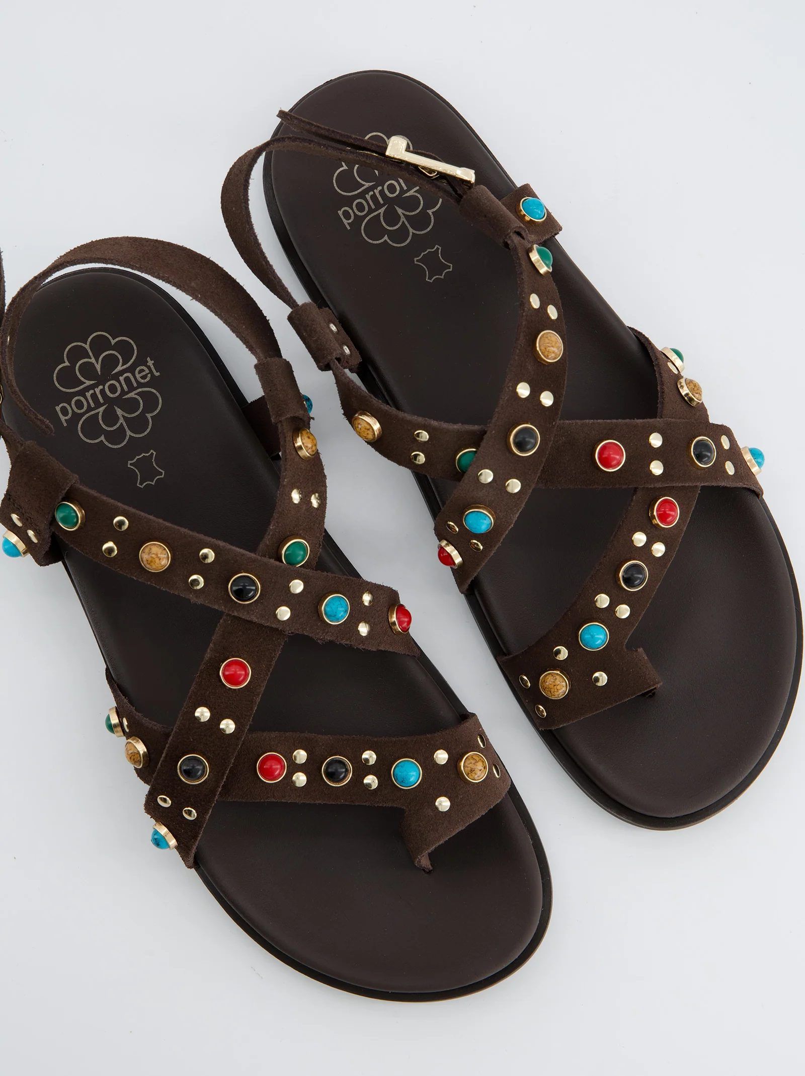 Sandalias Marrón Con Pedrería Multicolor - Image 4