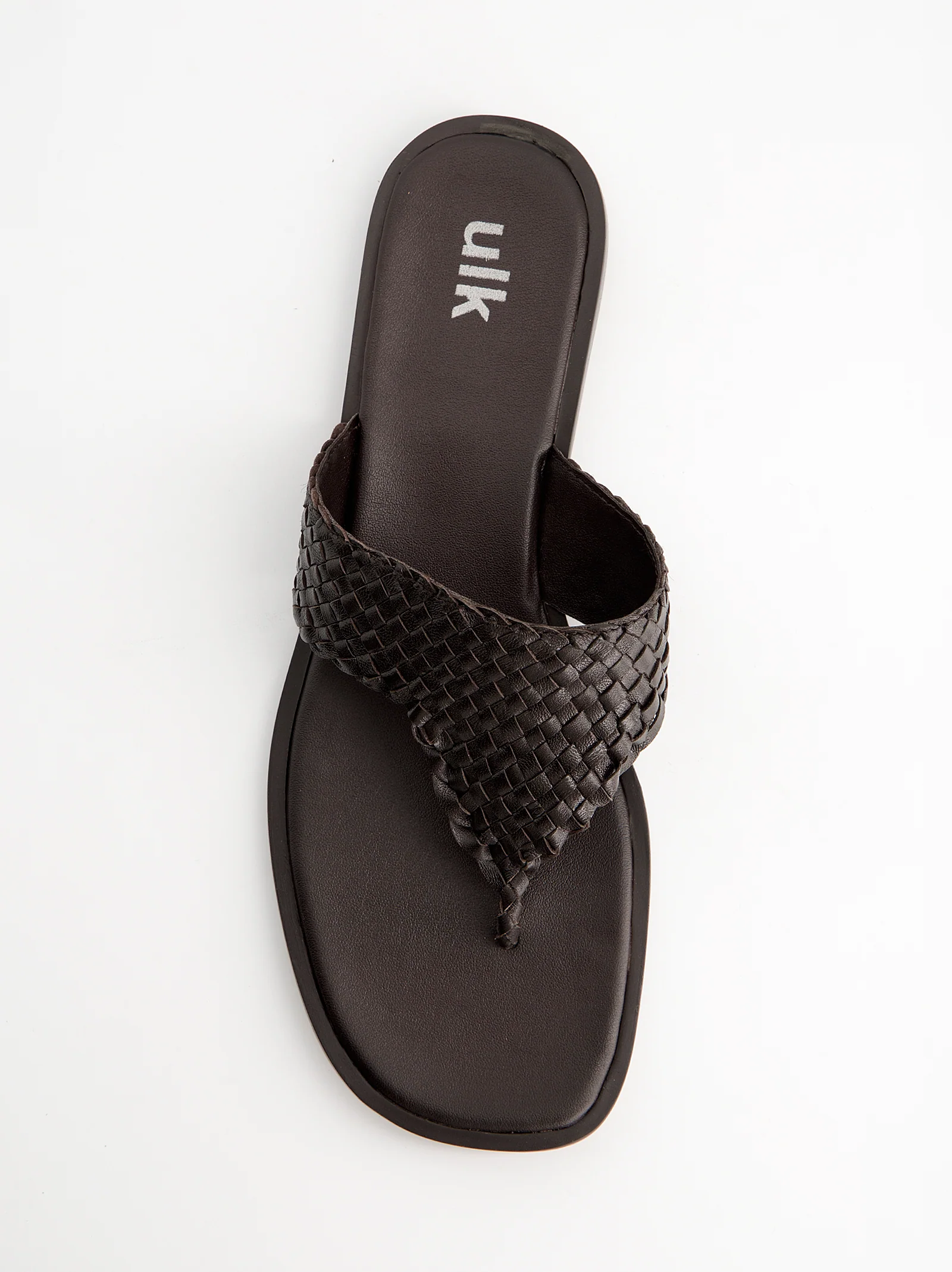 Sandalia thong de piel trenzada - Castor