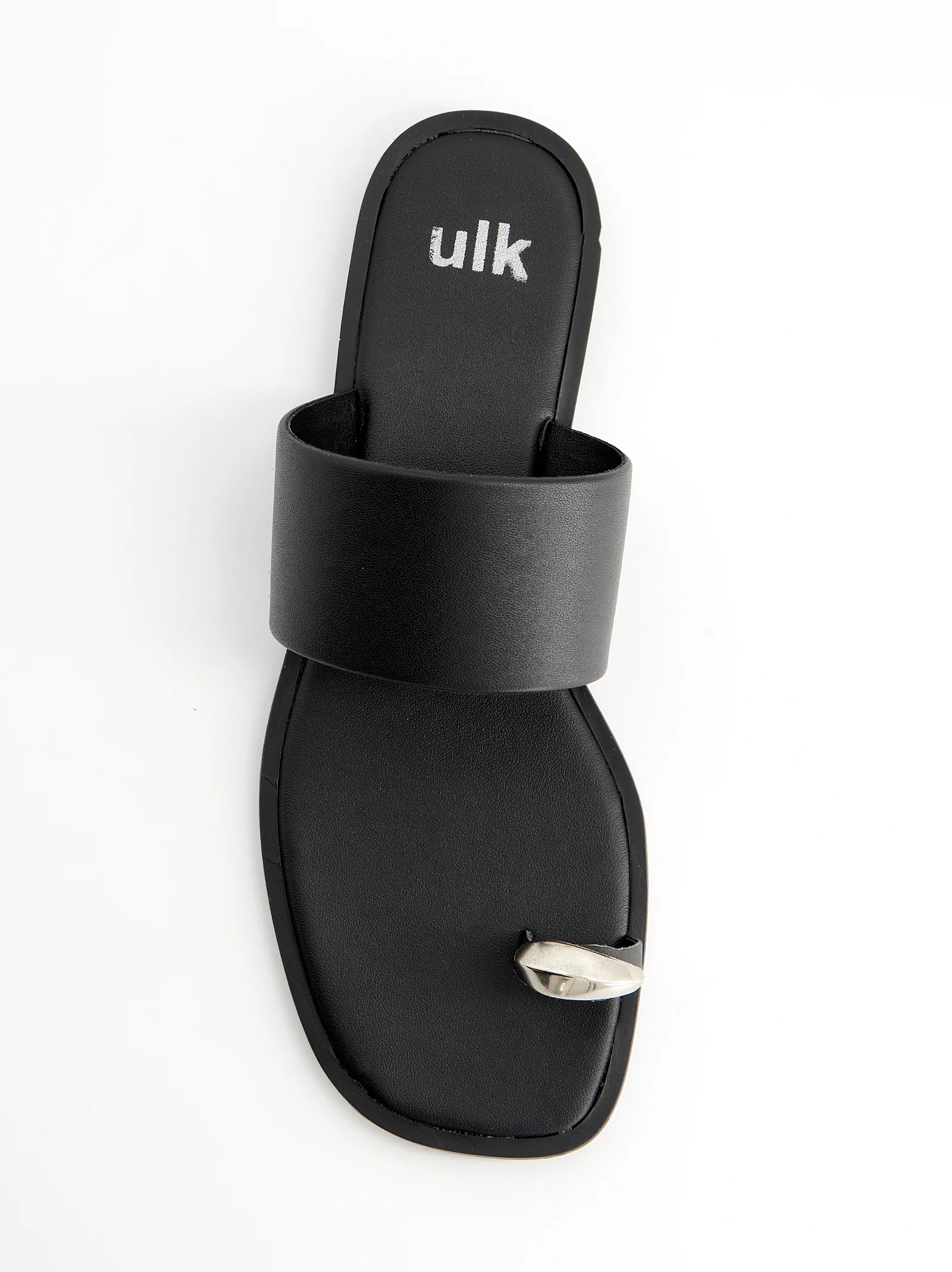 Sandalias planas de piel toe-ring negras - Fraser